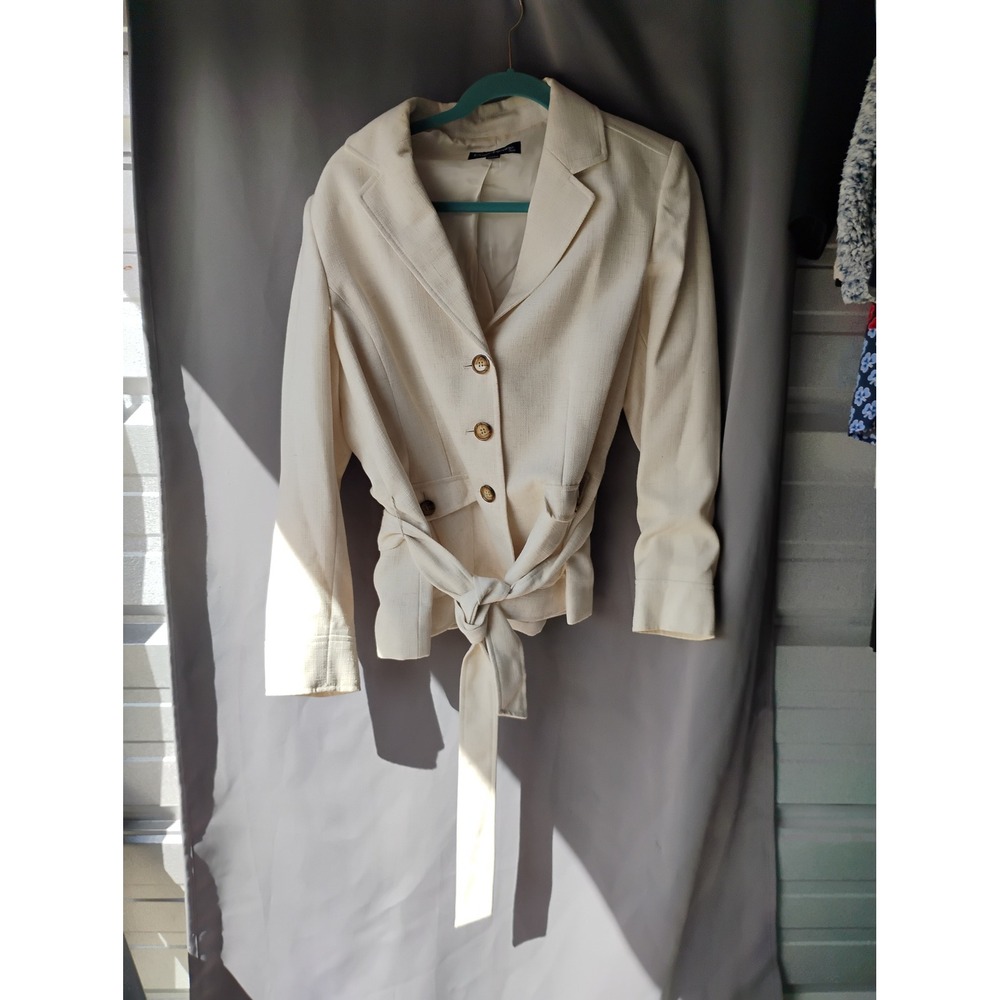 Evan-Picone Suit Womens Cream Ivory Belted Button Front Blazer Jacket Size 14